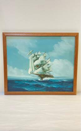 Sailing Ship Oil on canvas by Jackson Signed. Framed
