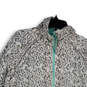 Womens Gray White Animal Print Long Sleeve Ribbed Cuff Full-Zip Jacket Sz M image number 3
