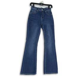 NWT Womens Blue Beaded Denim 5-Pocket Design Bootcut Jeans Size 3