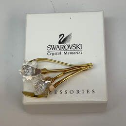Designer Swarovski Gold-Tone Crystal Cut Stone Daffodil Brooch Pin w/ Box