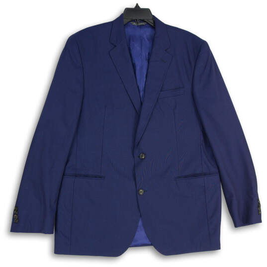 Mens Blue Notch Lapel Single Breasted Two Button Blazer Size 46L image number 1