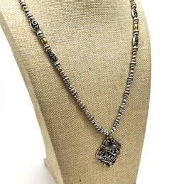 Designer Brighton Silver-Tone Chain Lobster Clasp Black Pendant Necklace