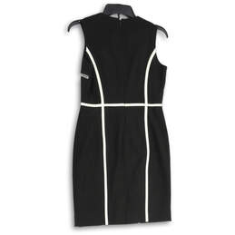 Women's Black White Round Neck Sleeveless Back Zip Bodycon Dress Size 4P alternative image