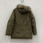 Womens Green Long Sleeve Faux Fur Trim Hooded Full-Zip Parka Jacket Size S image number 2