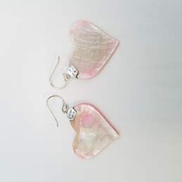 Robert Manse Design Sterling Silver Pink MOP Heart W/18K Accent Dangle Earrings 7.2g alternative image