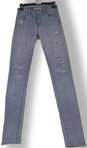 Womens Blue Distressed Straight Leg Slim Fit Coin Pocket Denim Jeans Size XS image number 5