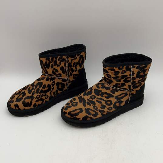 UGG Womens Brown Black Leopard Print Classic Mini Slip-On Winter Boots Size 8 image number 1