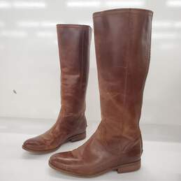 Frye Jolie Cognac Brown Leather Zip Knee High Boots Women's Size 7.5M