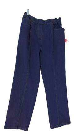 NWT Womens Blue Dark Wash Elastic Waist Band Pull On Wide Leg Denim Jeans Size L