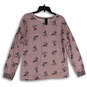 Womens Pink Printed Round Neck Long Sleeve Pullover Sweater Size Large image number 1