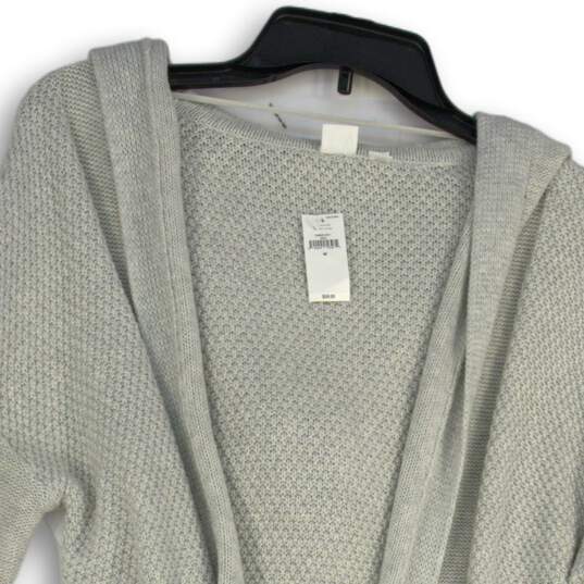 NWT Womens Gray Waffle Knit Hooded Open Front Cardigan Sweater Size M image number 3