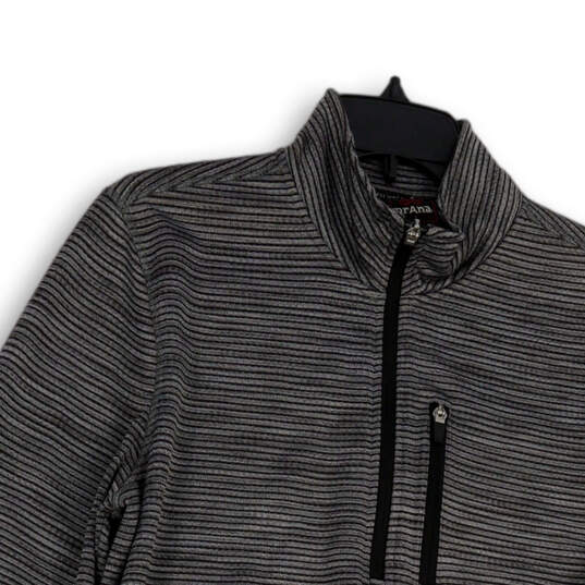 Mens Gray Black Striped 1/4 Zip Long Sleeve Pocket Athletic T-Shirt Size M image number 3