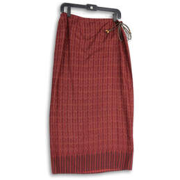 Womens Red Printed Flat Front Drawstring Midi Wrap Skirt Size 10