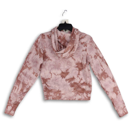 Womens Pink Tie Dye  Long Sleeve Drawstring Cropped Pullover Hoodie Size XS image number 2