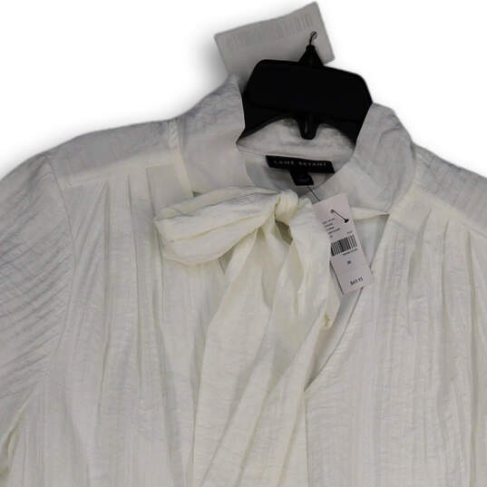 NWT Womens White Short Sleeve Tie Neck Pullover Blouse Top Size 20 image number 3