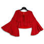 Womens Red Eyelet Tie Neck Bell Sleeve Cropped Blouse Top Size S/P image number 1