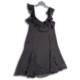 Womens Black Sleeveless Square Neck Ruffle Stretch Mini Dress Size 14