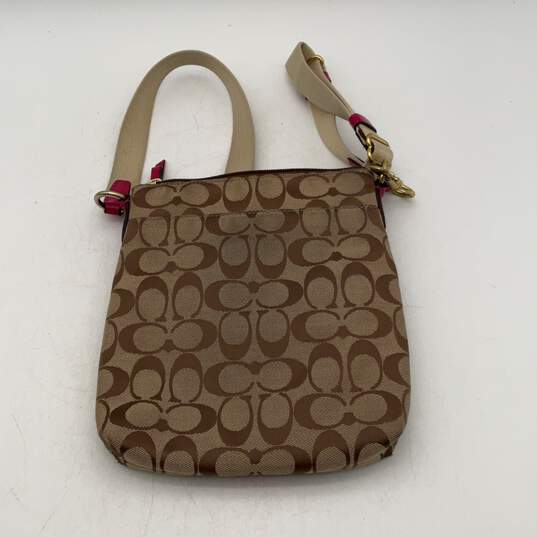 Coach Womens Brown Pink Adjustable Strap Inner Pocket Crossbody Bag Purse image number 2