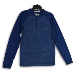 Mens Blue Flecked Henley Neck Raglan Sleeve Pullover T-Shirt Size Medium