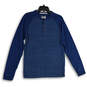Mens Blue Flecked Henley Neck Raglan Sleeve Pullover T-Shirt Size Medium image number 1