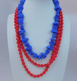 VNTG Mid Century Bright Red & Blue Beaded Necklaces