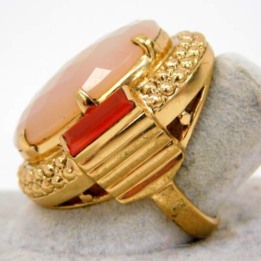 NB Nicky Butler Brass Faceted Pink Chalcedony & Carnelian Granulated Oval Chunky Ring 14.6g image number 4