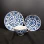 Chinese Blue Floral Teacups, Saucers, & Bread Plates 27pc Lot image number 5