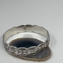 Designer Brighton Silver-Tone Floral Engraved Scalloped Bangle Bracelet