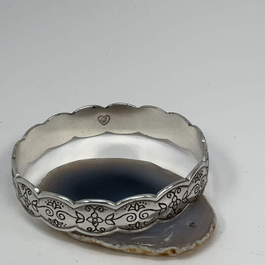 Designer Brighton Silver-Tone Floral Engraved Scalloped Bangle Bracelet image number 1