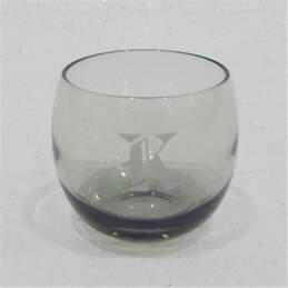 Vintage MCM Smoky Gray Glass Etched K Monogram Roly Poly Bar Glasses Set of 5 alternative image