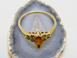 Romantic 10k Yellow Gold Diamond Accent & Marquise Cut Citrine Ring 2.2g