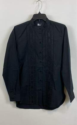 NWT The Kooples Mens Black Long Sleeve Embroidered Collared Button Up Shirt Sz 2