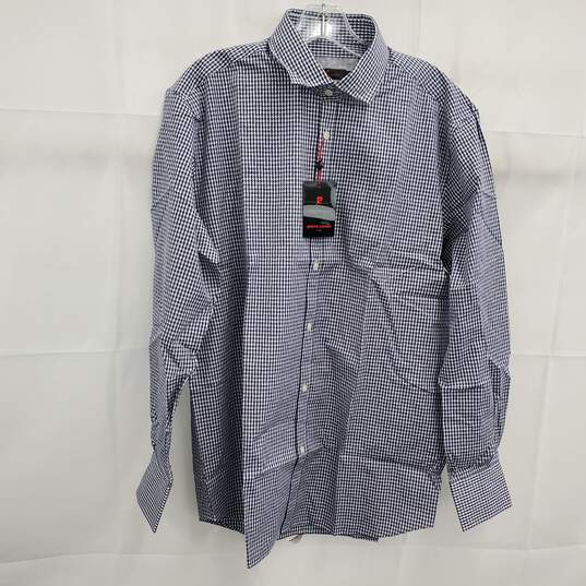 Pierre Cardin Blue Checkered Mercerized Cotton Button Up Dress Shirt Men's Size L NWT image number 1