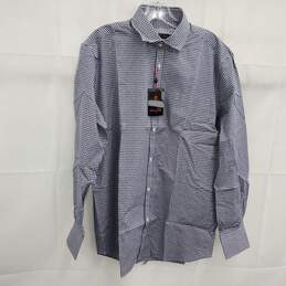Pierre Cardin Blue Checkered Mercerized Cotton Button Up Dress Shirt Men's Size L NWT