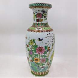 Vintage Chinese Jingdezhen Vase 25in Hand Painted Butterflies & Florals