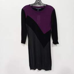 French Connection Amethyst/Charcoal/Black Block Knit LS Dress Size 8 NWT