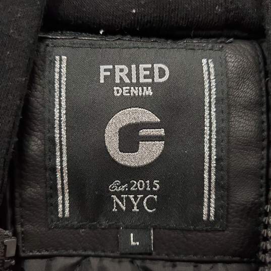 Fried Denim Men Black Leather Hoodie Vest L image number 1