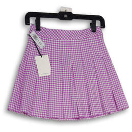 NWT Womens Purple White Check Pleated Back Zip A-Line Skirt Size 2