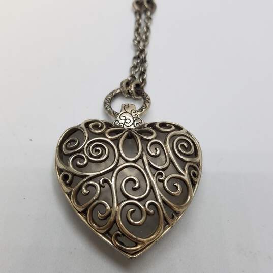 Buy the Brighton Silver Tone Open Work Scroll Heart Pendant 20inch Necklace  48.1g | GoodwillFinds