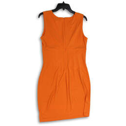 Womens Orange Sleeveless Wrap V-Neck Pleated Back Zip Sheath Dress Size 8 alternative image