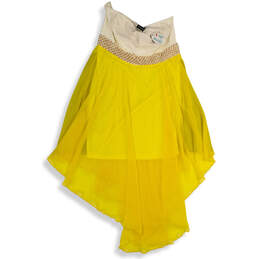 Womens Yellow Strapless Asymmetrical Hem Beaded Mini Dress Size 3X