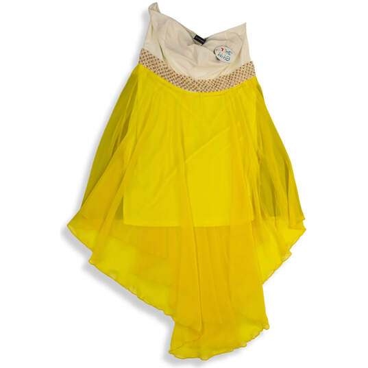 Womens Yellow Strapless Asymmetrical Hem Beaded Mini Dress Size 3X image number 1