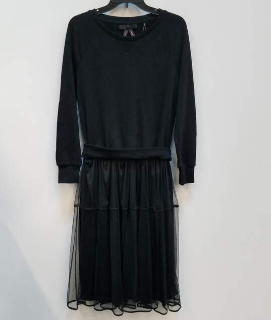 NWT Womens Black Round Neck Long Sleeve Pullover Fit & Flare Dress Size 0 image number 1
