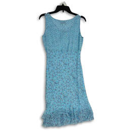NWT Womens Blue Floral Ruffle Hem Tie Neck Sleeveless Shift Dress Size 6 alternative image