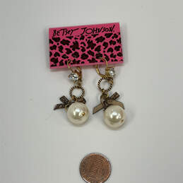 Designer Betsey Johnson Gold-Tone Cubic Zirconia Lever Back Dangle Earrings