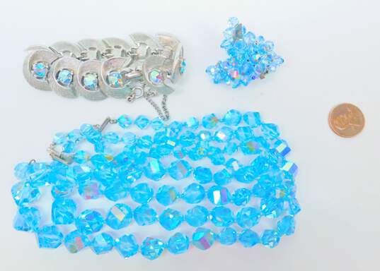 Vintage Laguna Clip Earrings & Silver Tone Blue Aurora Borealis Crystal Jewelry 201.8g image number 9
