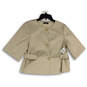 NWT Womens Tan Round Neck 3/4 Sleeve Button Front Crop Jacket Size Medium image number 1
