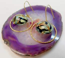 14K Yellow Gold Murano Glass Circle Drop Dangle Earrings 7.6g