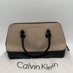 Calvin Klein Womens Beige Black Leather Top Handle Zipper Handbag with Dust Bag alternative image