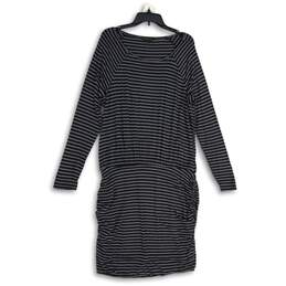 Womens Black Striped Round Neck Long Sleeve Bodycon Dress Size XL
